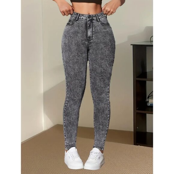 Elegant High Stretch Skinny Jeans – Button Detail, Cotton Blend Denim - Picture 3 of 5